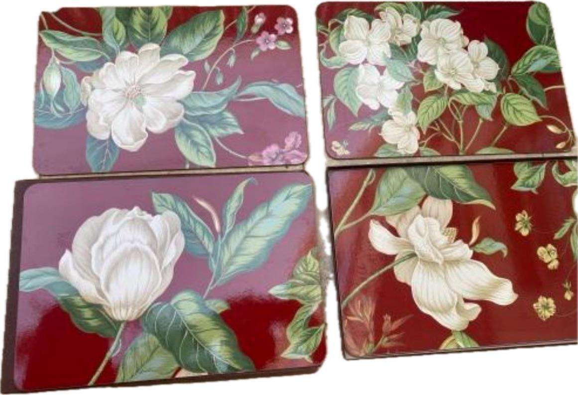 vintage Williamsburg placemats set of 4 garden images red in box