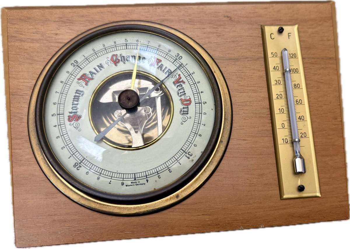 Vintage barometer thermometer wall mount Germany weather station