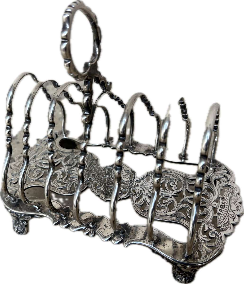 Antique silver plate footed toast rack ornate numbered and hallmarked