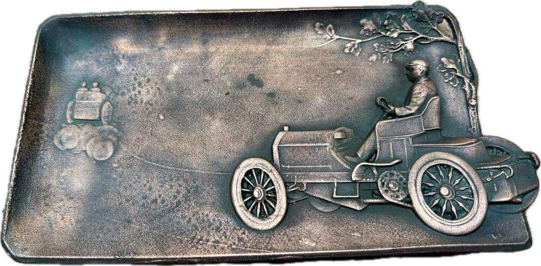 Antique auto car 3d copper coin tray ashtray plaque