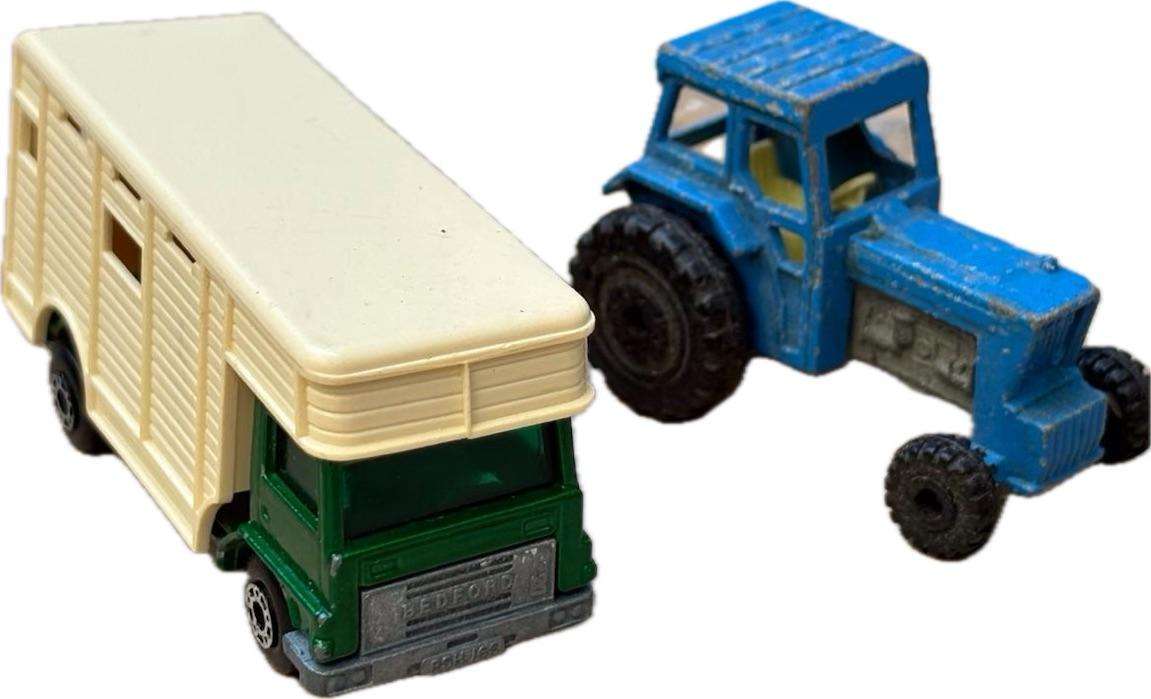 Vintage matchbox die cast horse box and tractor pair