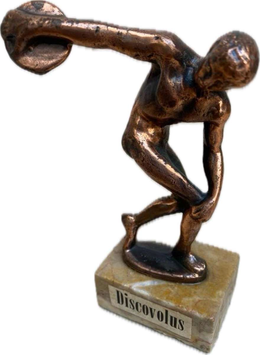 vintage Discovulus copper figure olympics disc throw on marble base Greece