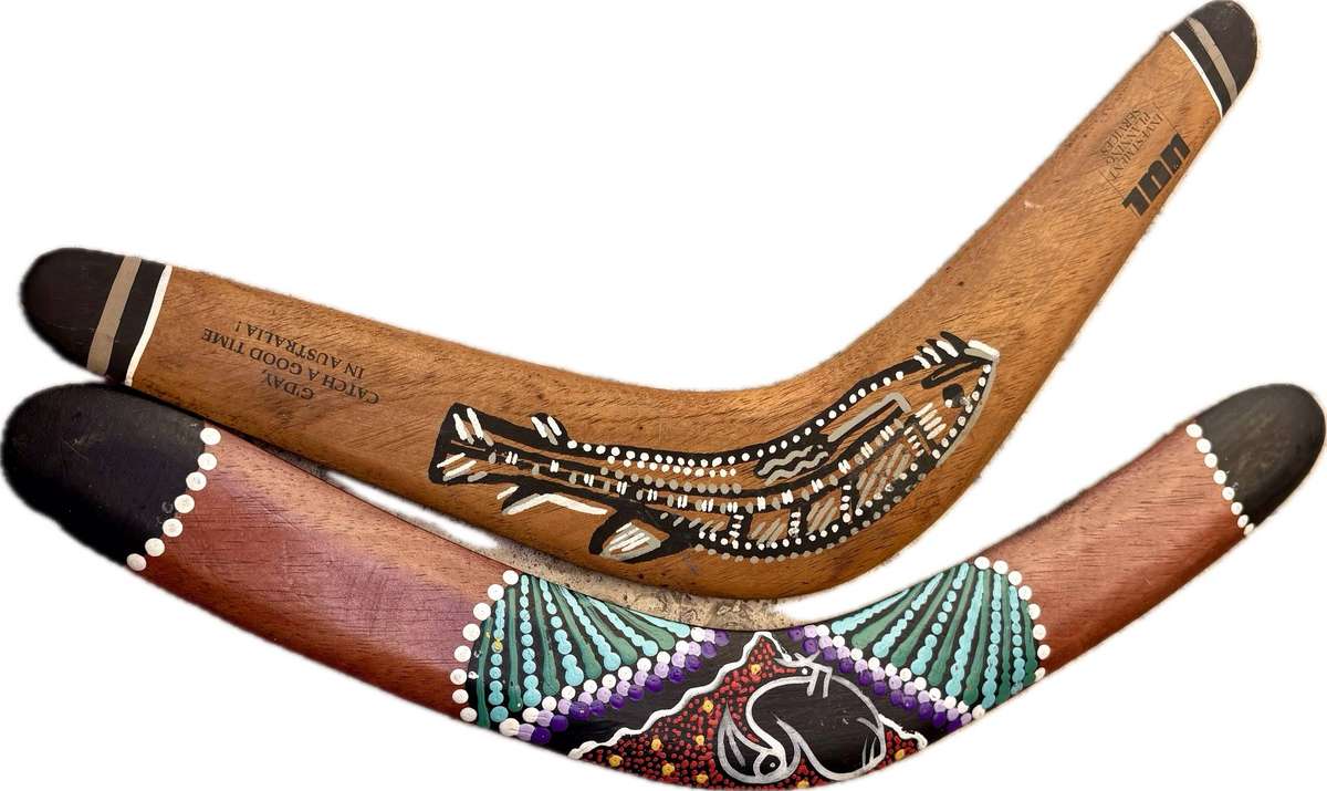 Vintage hunting wood boomerang pair Australia