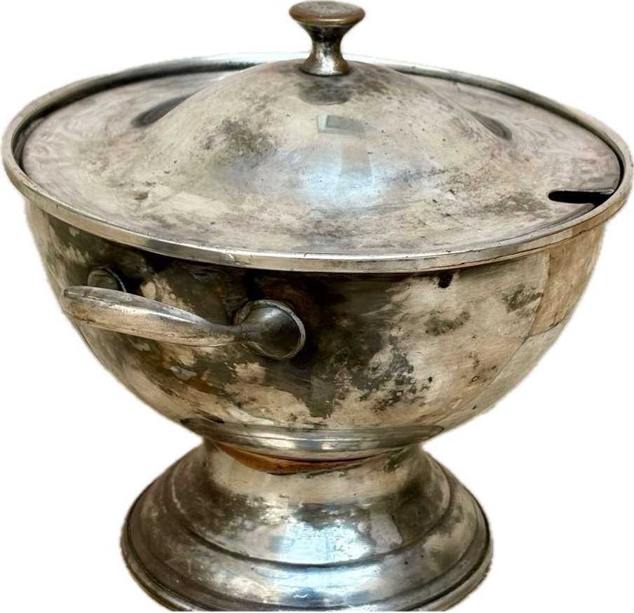 Vintage tureen pot silver plate on copper