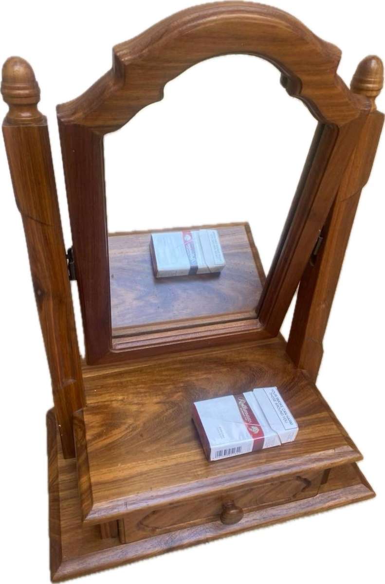 Fine wood table top vanity dresser with flip mirror and drawer