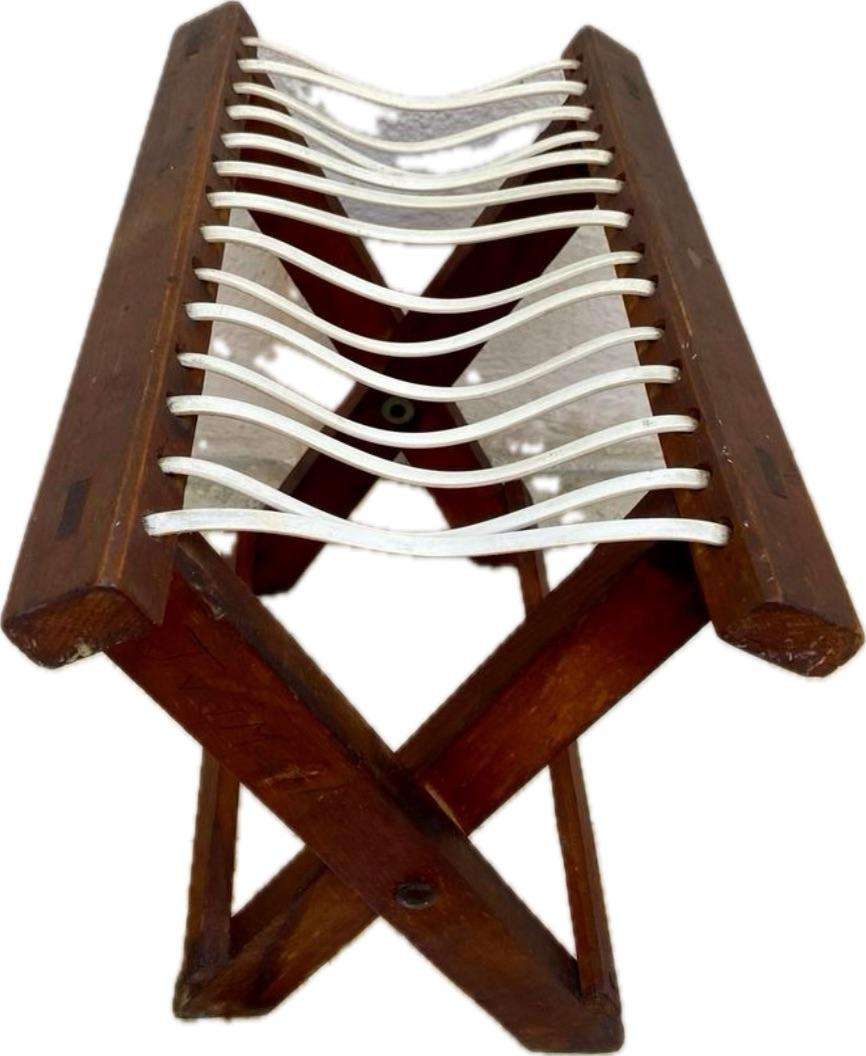 Vintage Riempie fold up stool chair