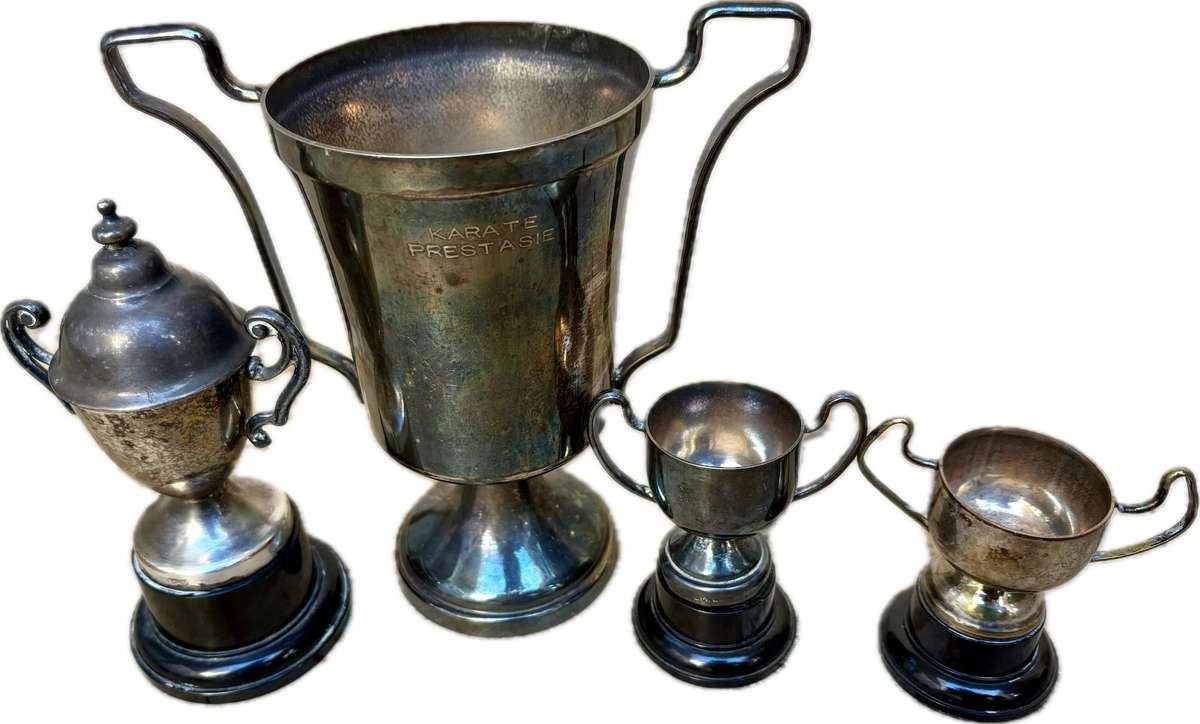 Vintage trophy medium with 3 small blank trophies epns