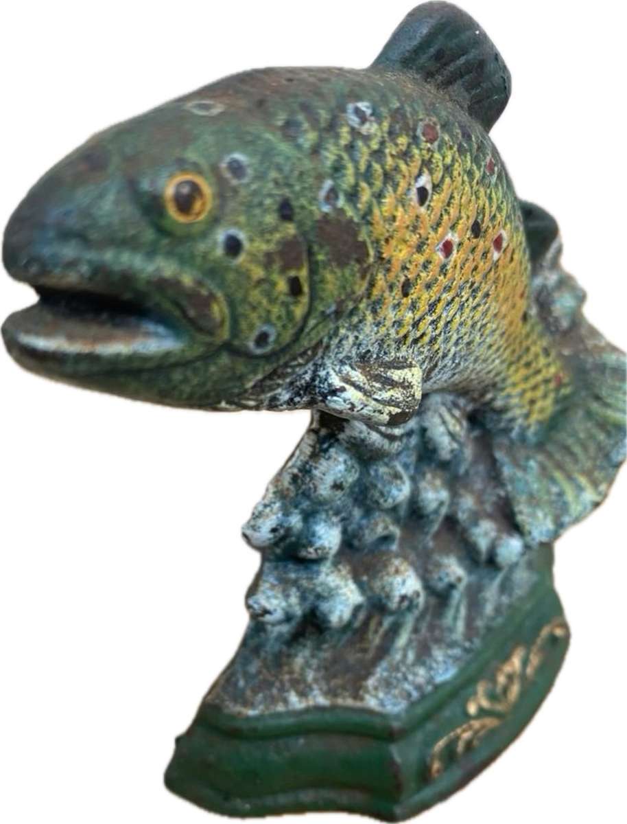 Vintage wright studios cast iron trout fish door stopper nautical
