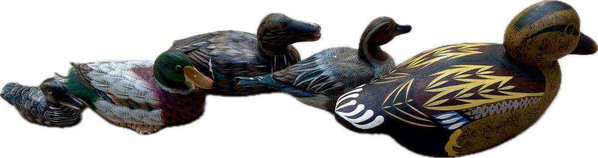 Vintage wooden duck with 4 ducklings decoy