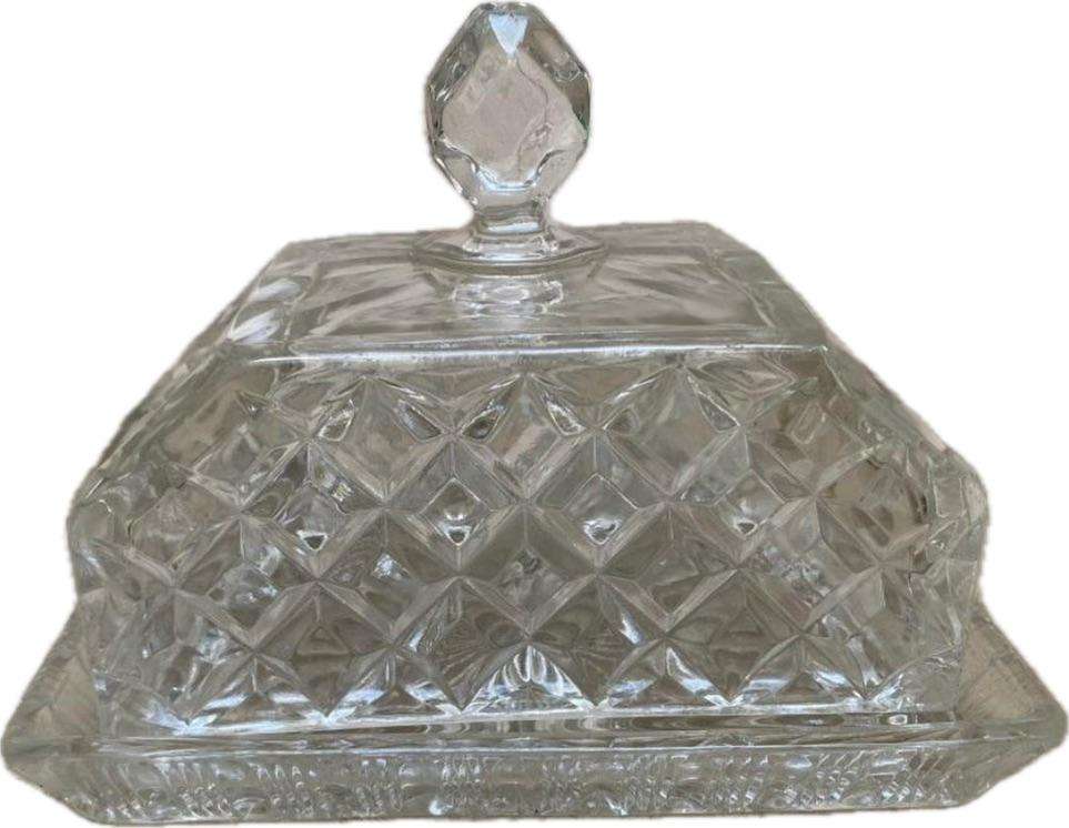 Vintage Crystal butter dish tray and lid