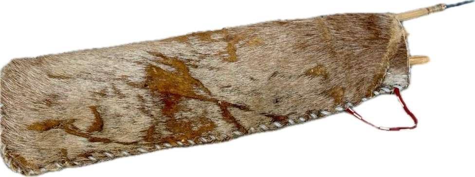 African bow and arrow set with skin hide bag 3 arrows