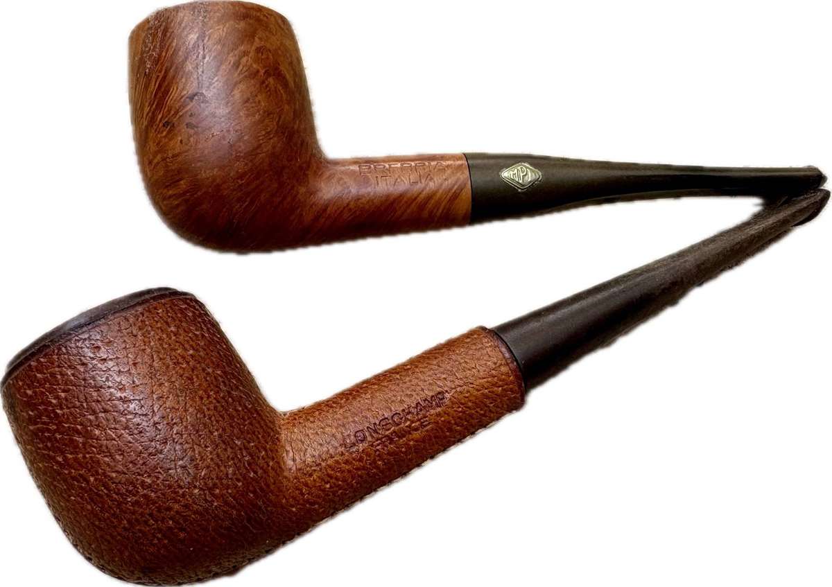 Vintage longchamp leather bound pipe , Brebbia fine briar smoking pipe pair