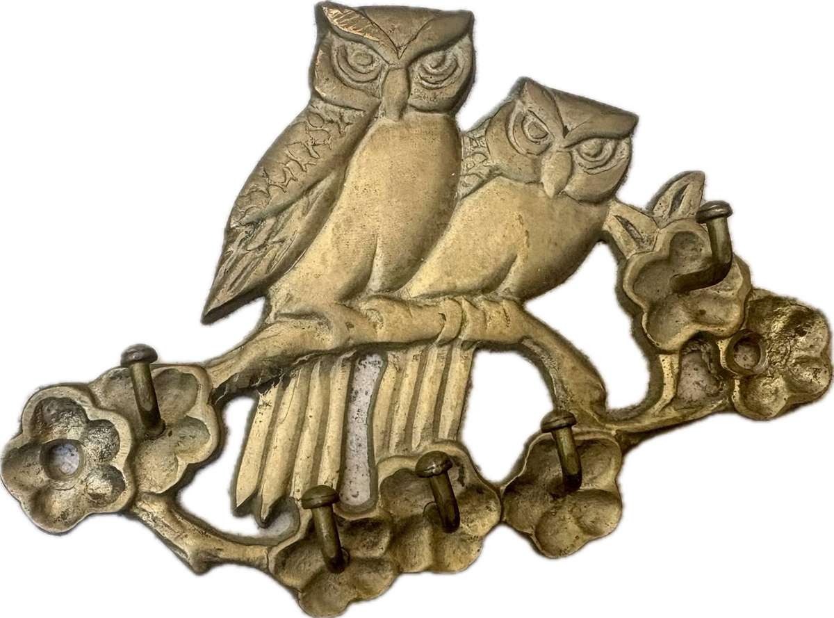 Vintage  brass owl key holder wall mount