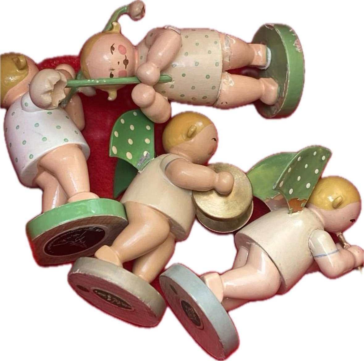 Vintage Wendt & Kuhn erzgebirge Christmas wooden angel lot of 4 in wood box