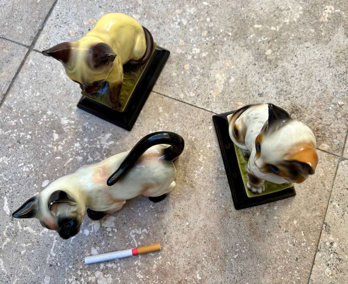 Vintage ceramic cat figurine lot of 3 Japan