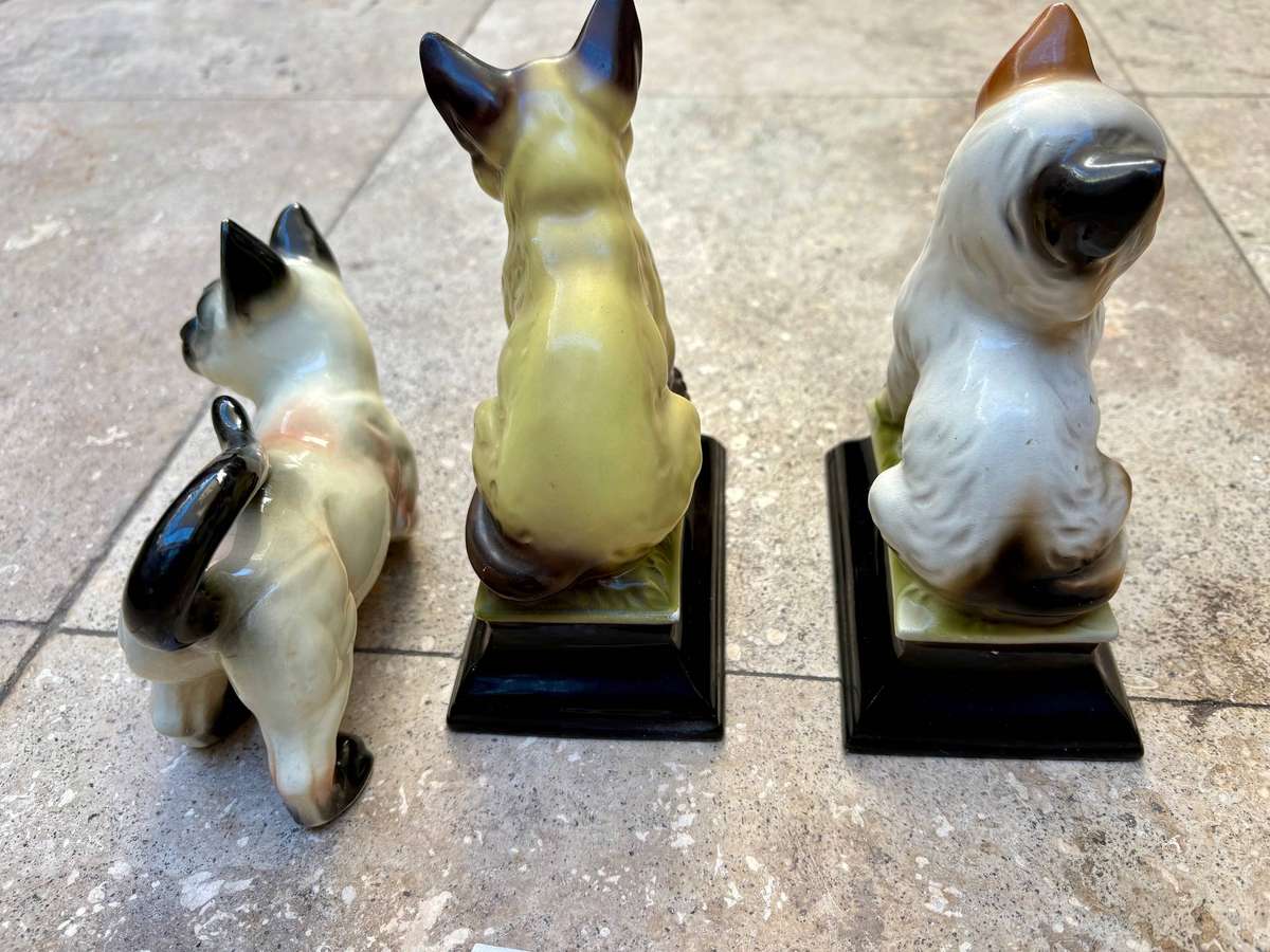 Vintage ceramic cat figurine lot of 3 Japan