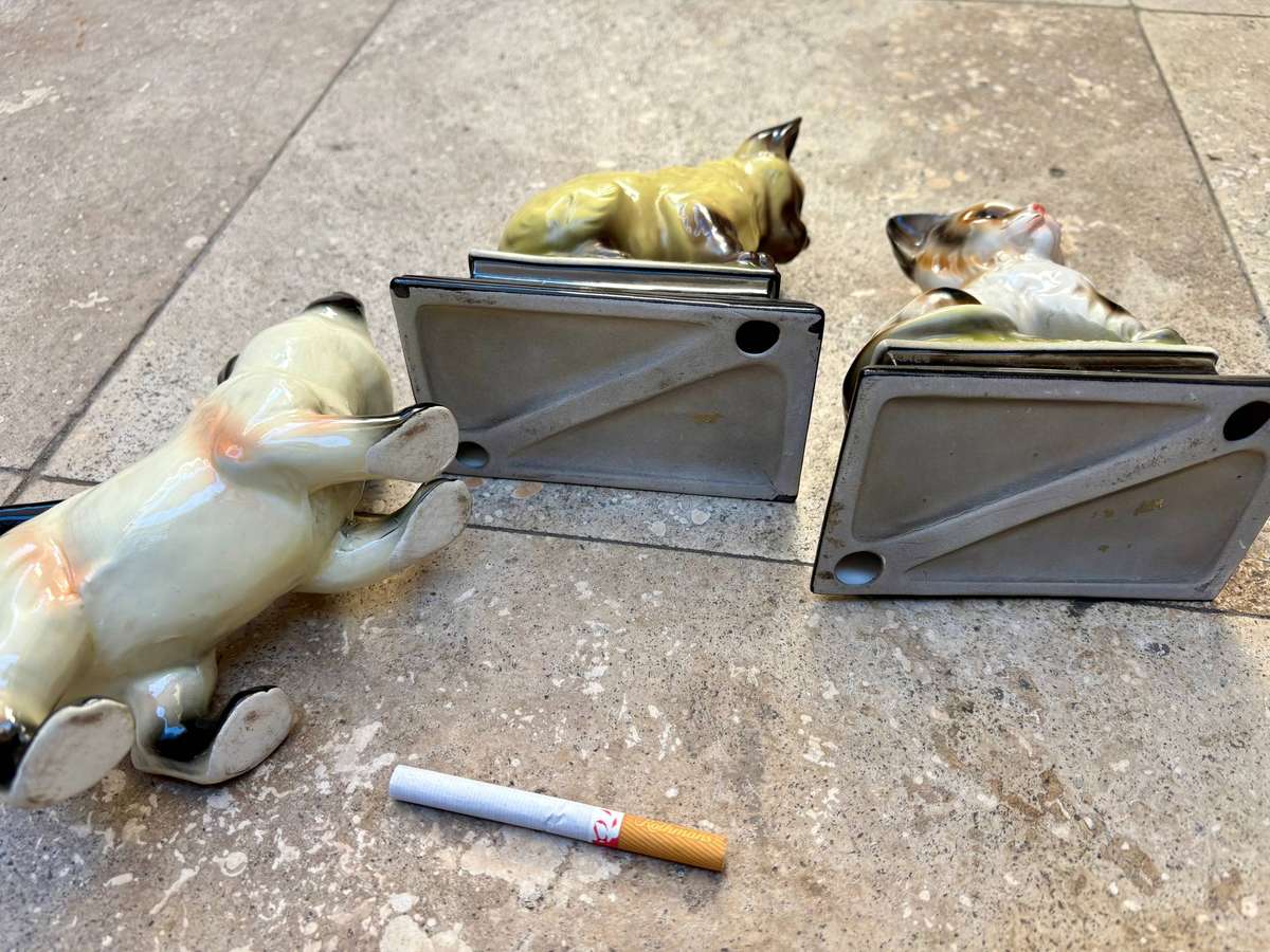 Vintage ceramic cat figurine lot of 3 Japan