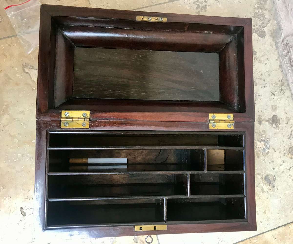 Antique inlaid writing box desktop walnut  stationary box