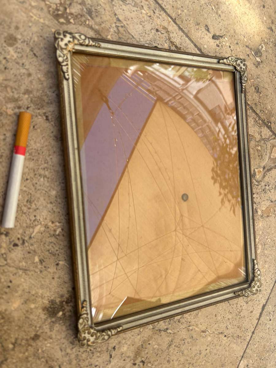 Vintage brass picture frame convex glass