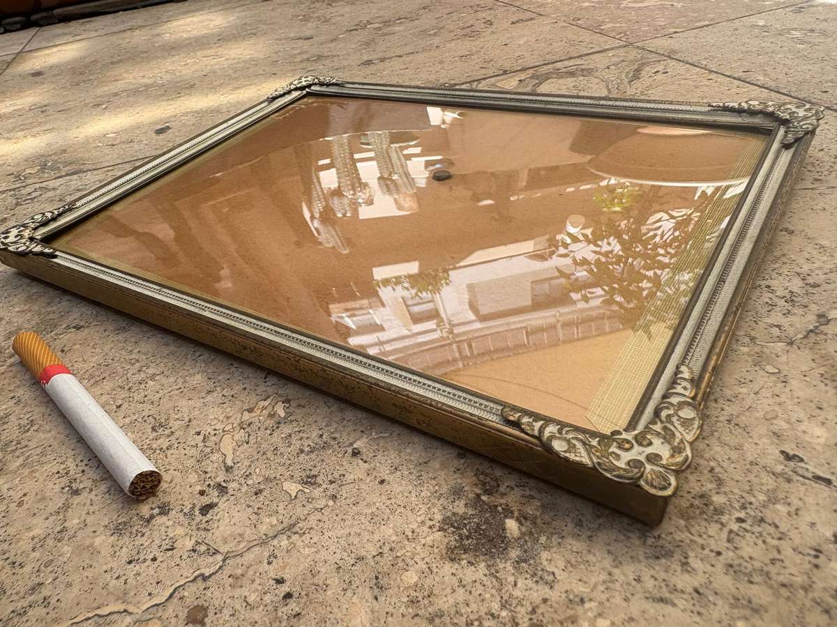 Vintage brass picture frame convex glass