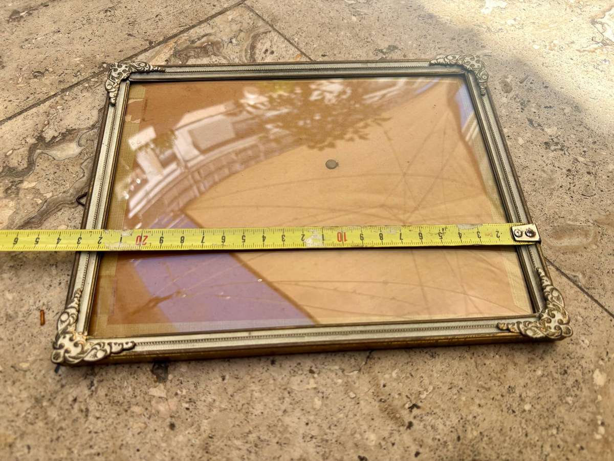 Vintage brass picture frame convex glass
