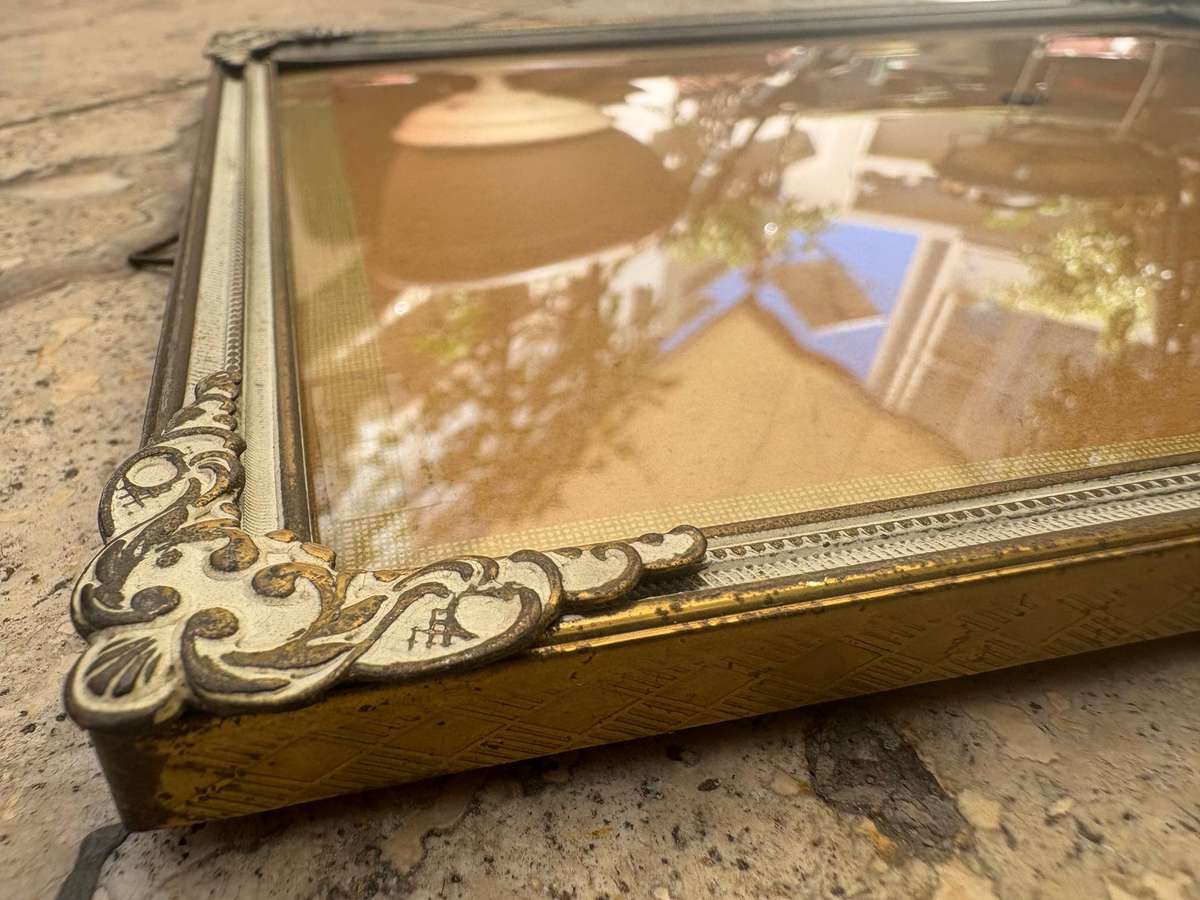 Vintage brass picture frame convex glass