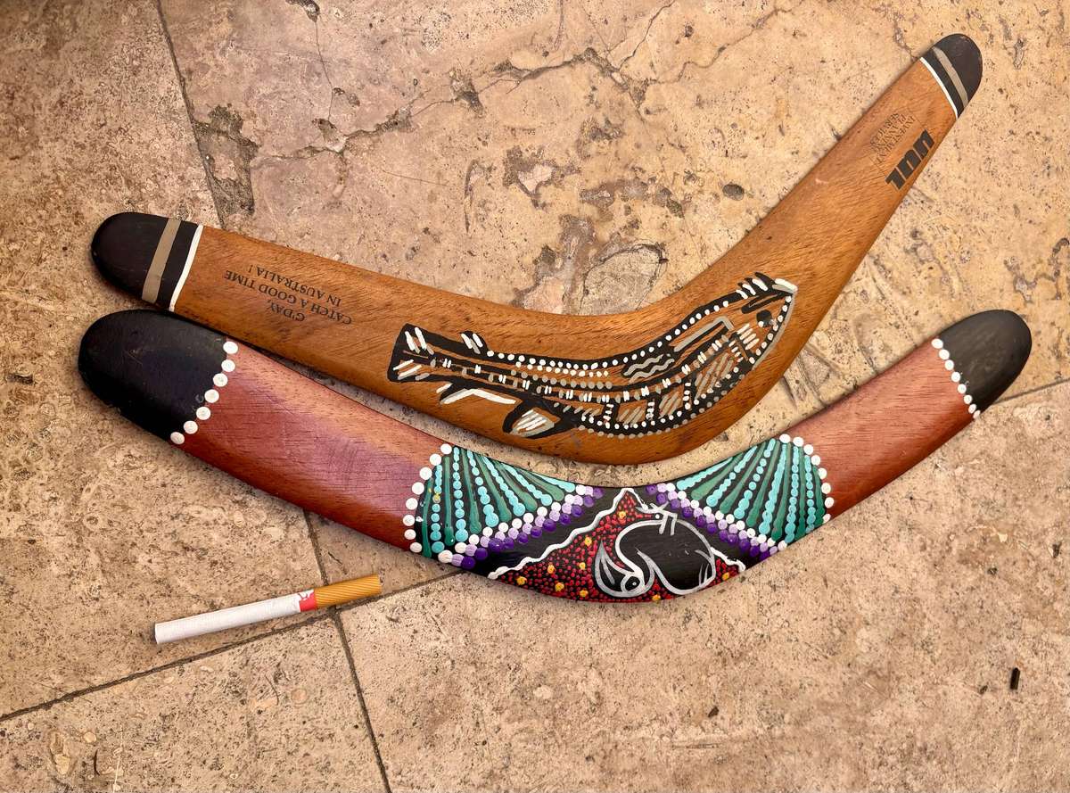 Vintage hunting wood boomerang pair Australia