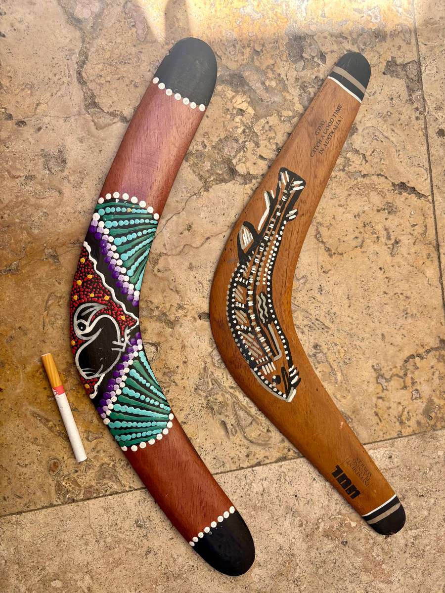 Vintage hunting wood boomerang pair Australia