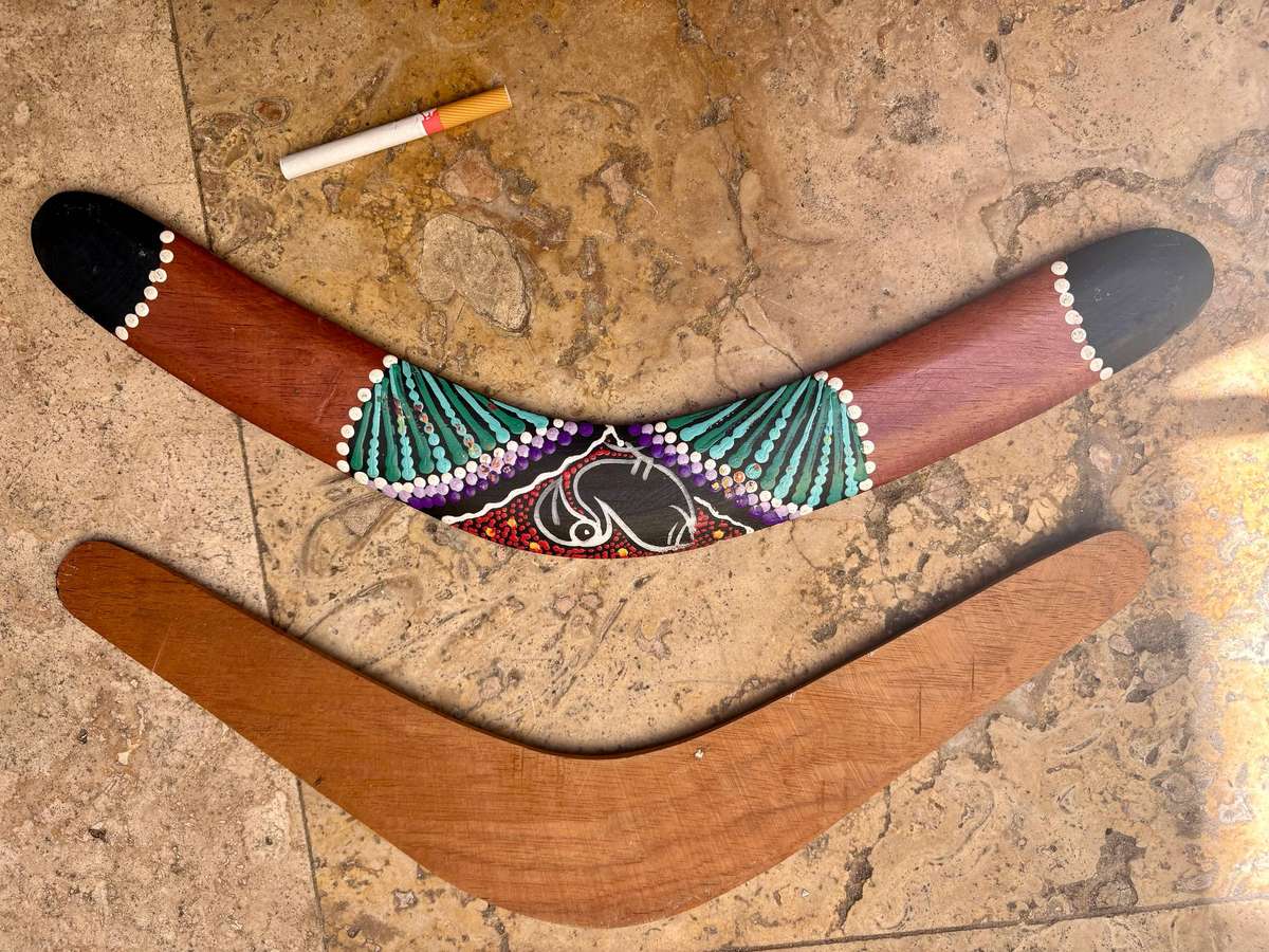 Vintage hunting wood boomerang pair Australia