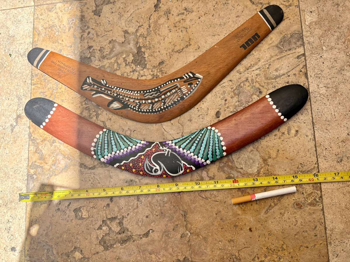 Vintage hunting wood boomerang pair Australia