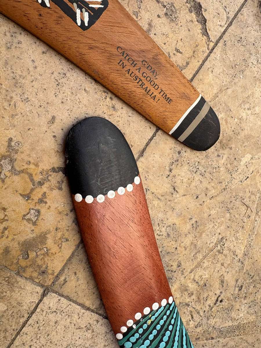 Vintage hunting wood boomerang pair Australia