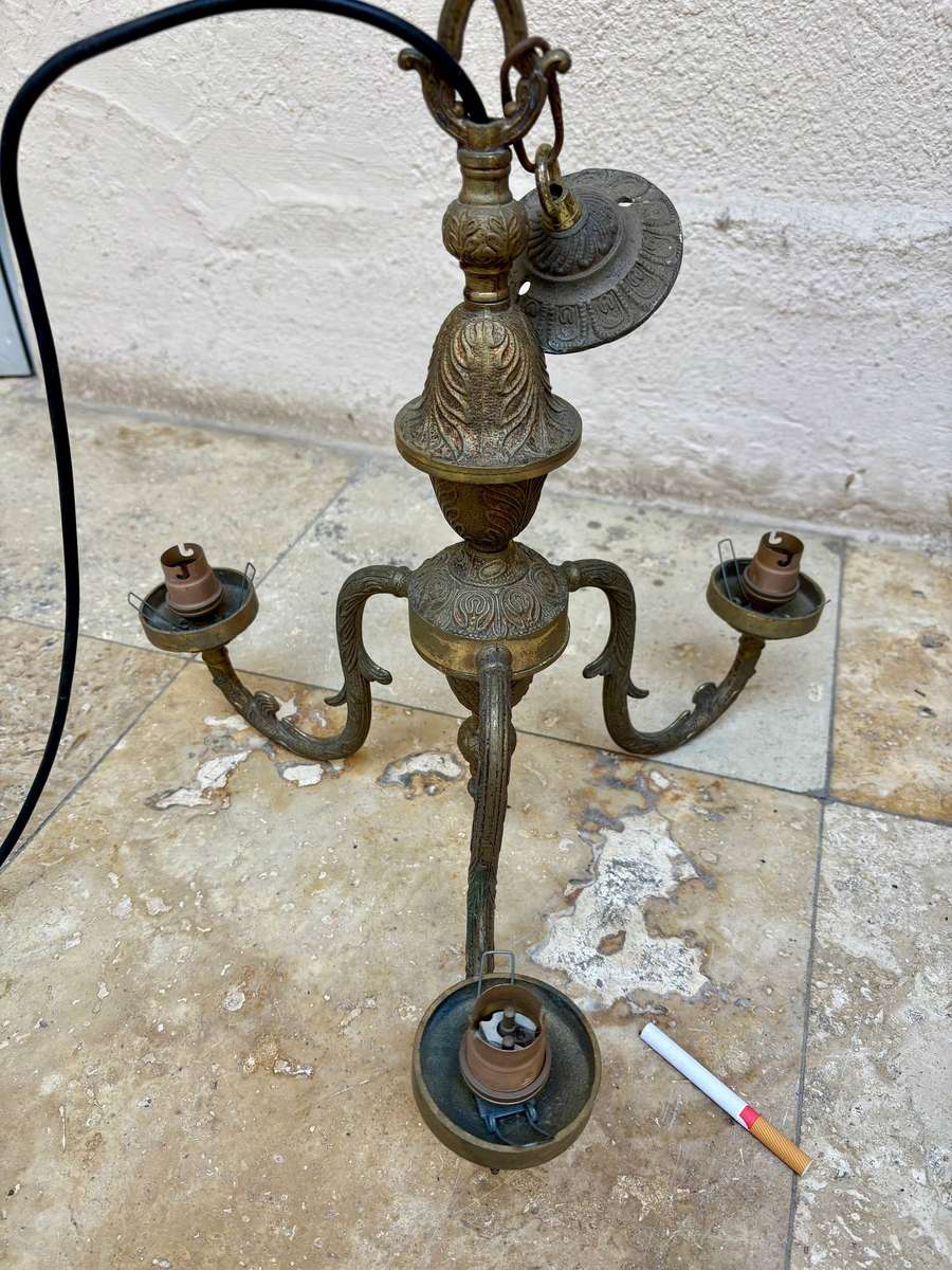 Vintage brass chandelier 3 arm