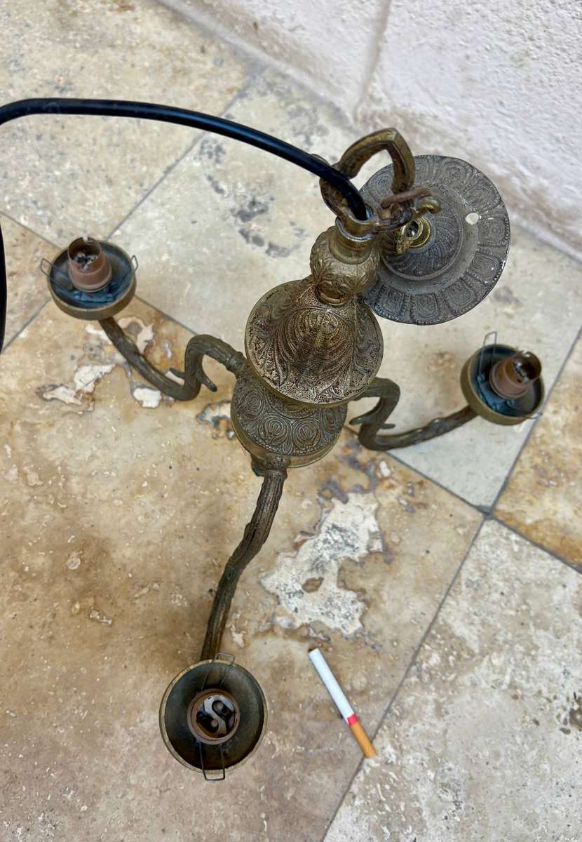Vintage brass chandelier 3 arm