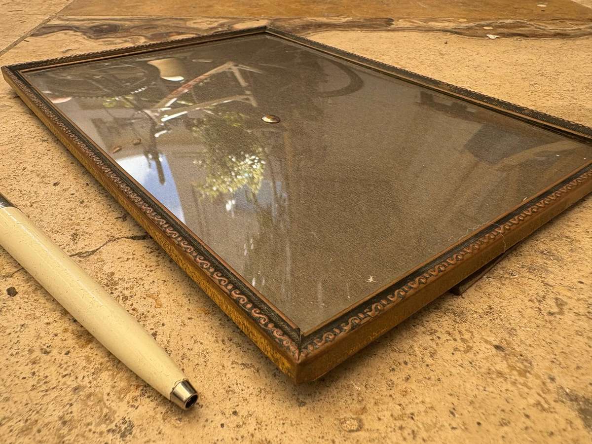 Vintage brass picture frame convex glass Danish design