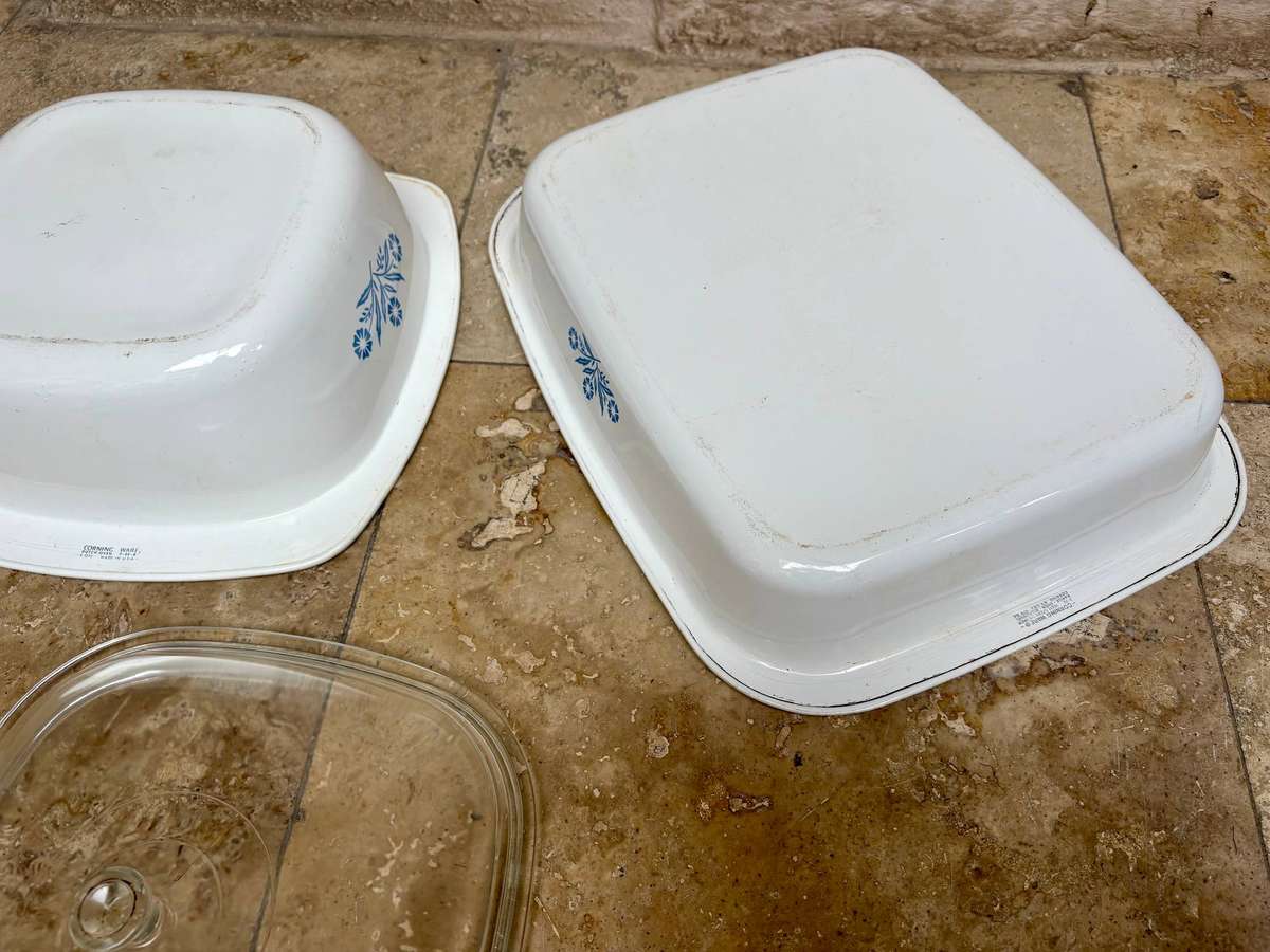 Vintage Corningware casserole dish ,  roaster pan pair cornflower blue USA