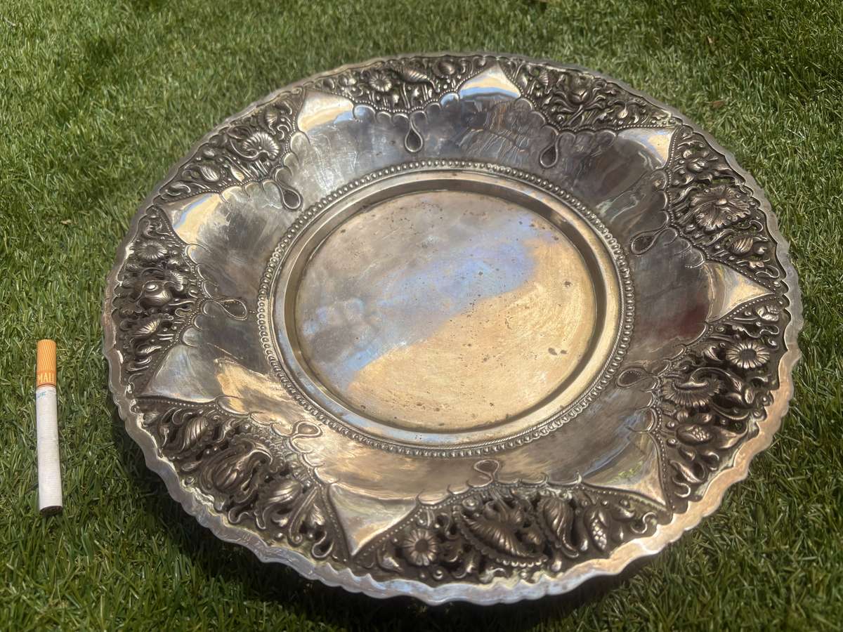 Antique solid silver ornate fruit bowl 800   30 cm  438g