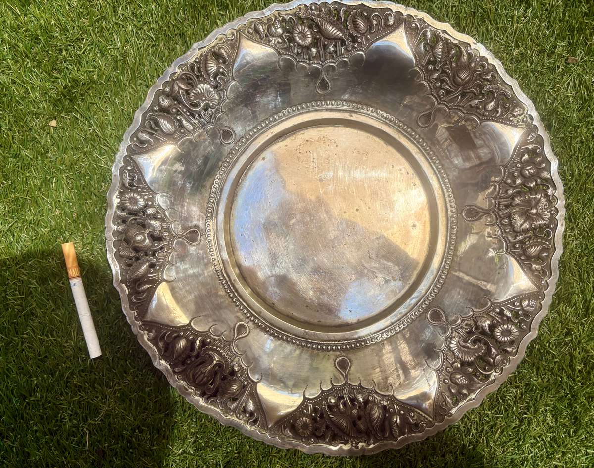 Antique solid silver ornate fruit bowl 800   30 cm  438g