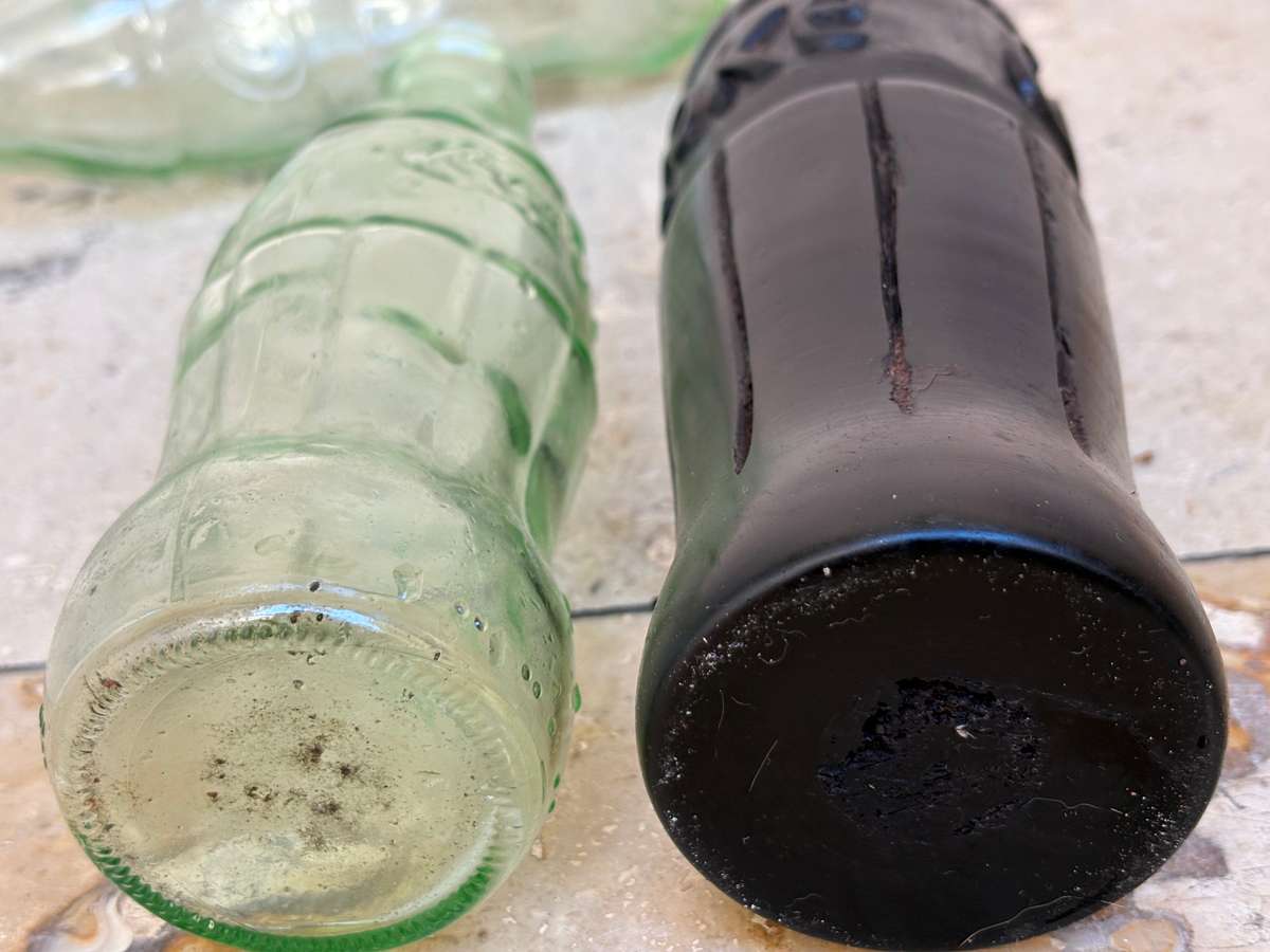 vintage ebony wood coke bottle sculpture with pair of coke glass pre deposit Coke 250 mm