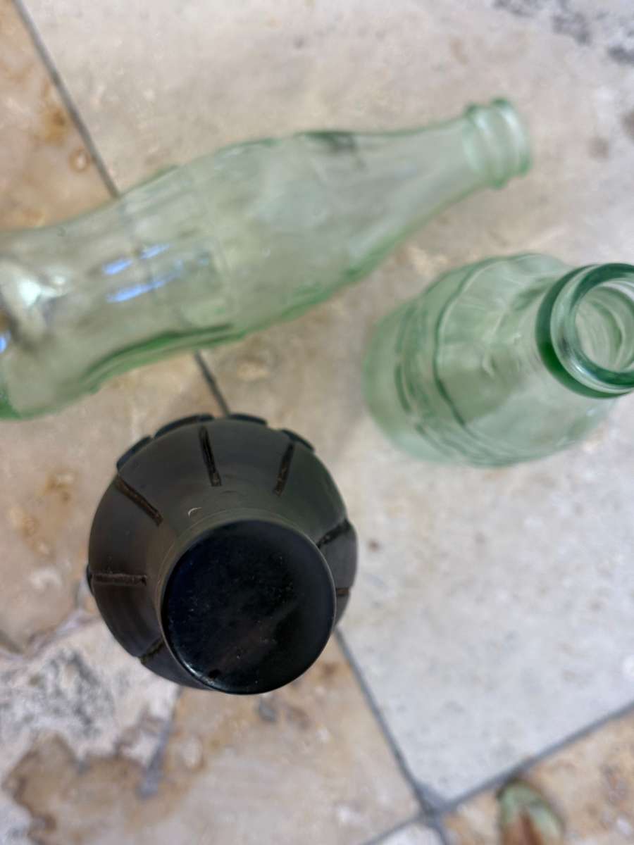 vintage ebony wood coke bottle sculpture with pair of coke glass pre deposit Coke 250 mm