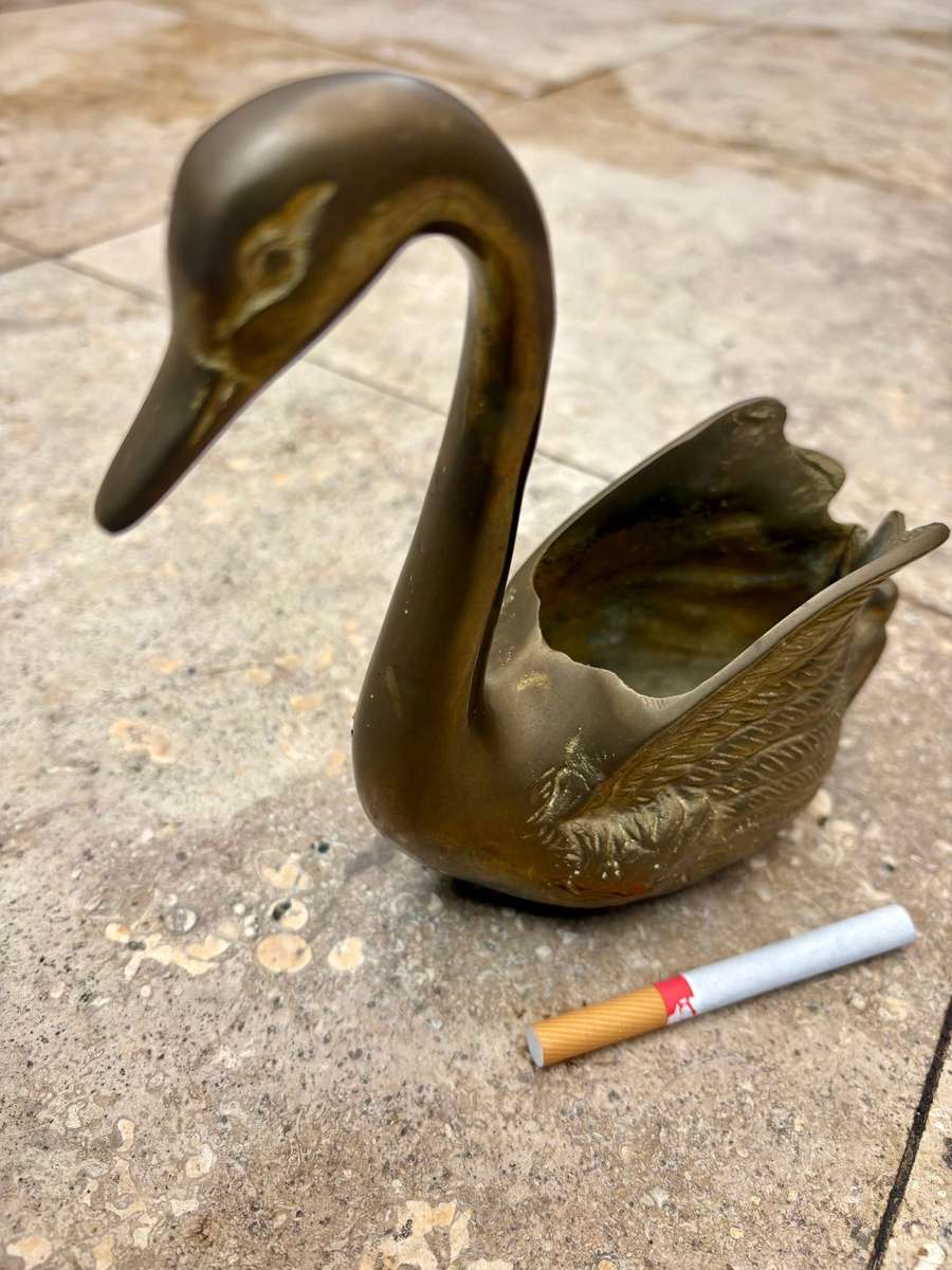 Vintage brass swan planter