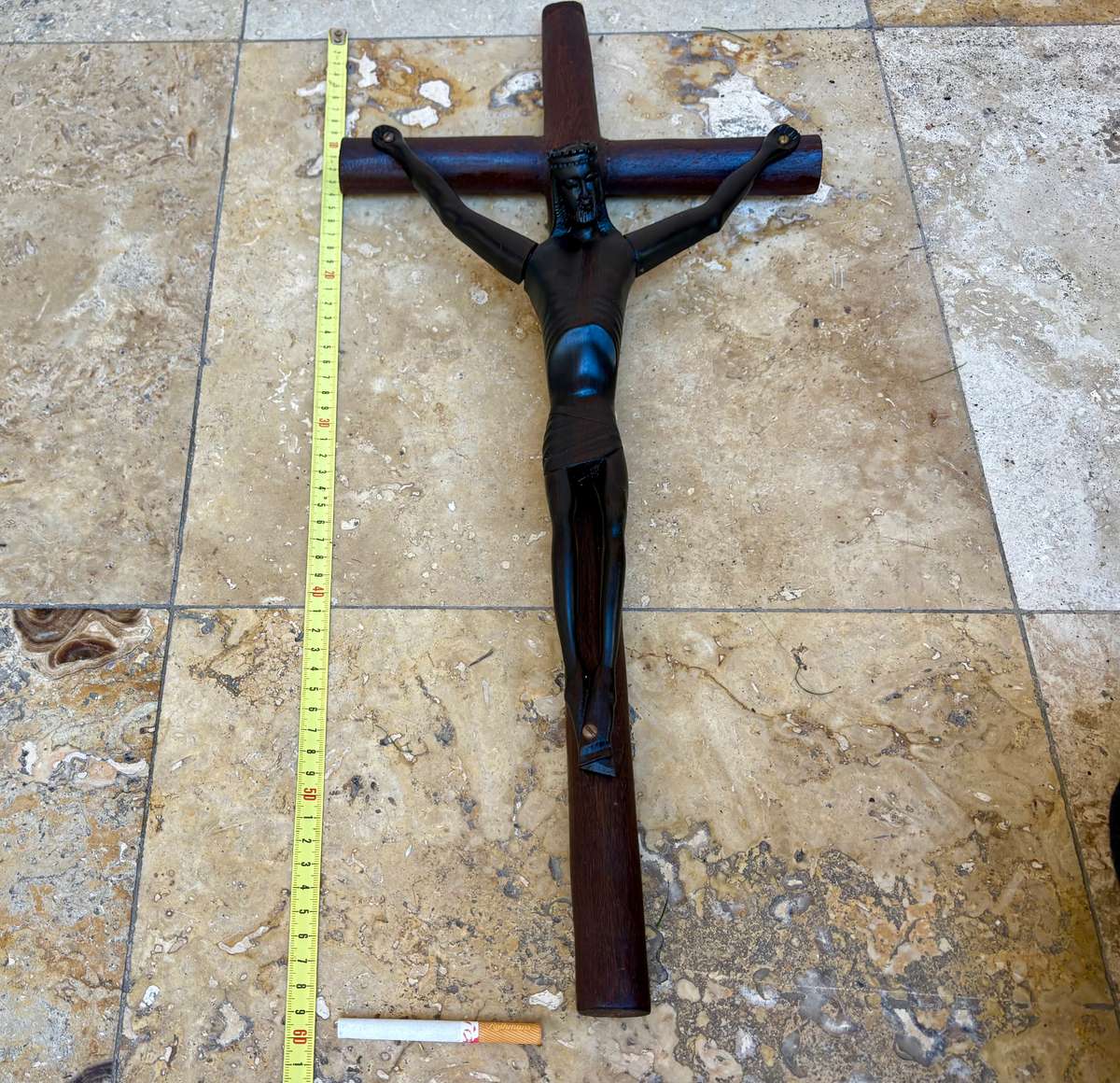 Large ebony wood carved crucifix Christ corpus 60 cm x 27 cm