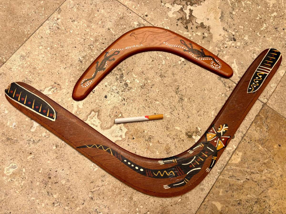Vintage hunting wood boomerang pair Australia