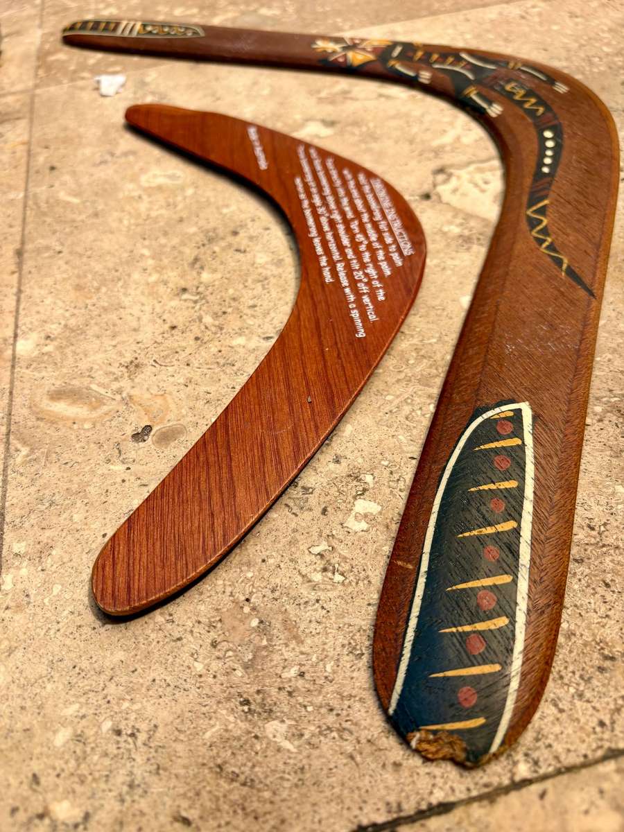Vintage hunting wood boomerang pair Australia