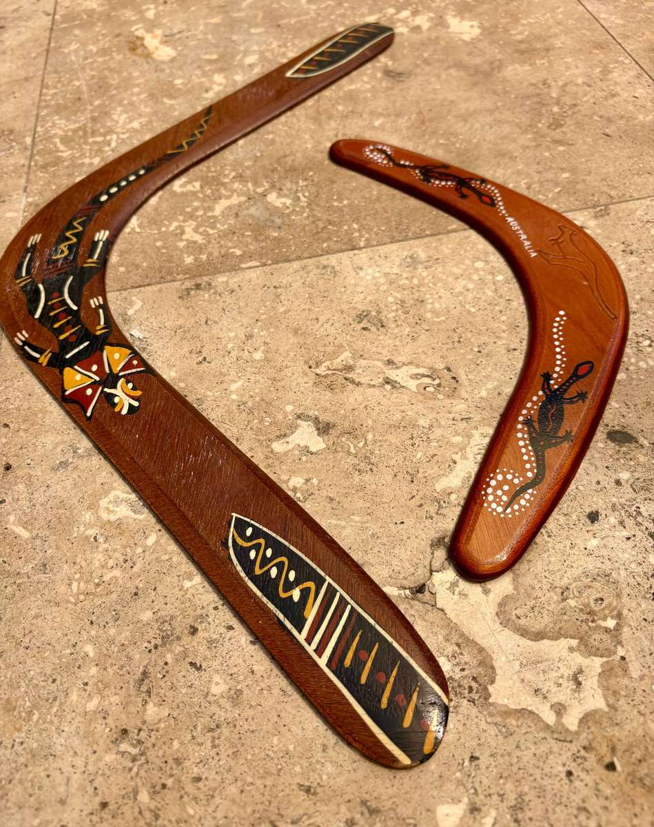 Vintage hunting wood boomerang pair Australia