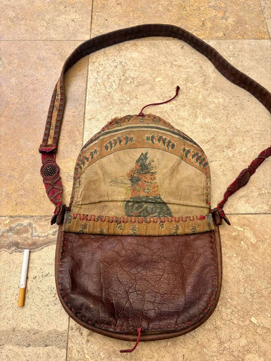 Vintage leather cross body tooled bag hippy chic handcrafted
