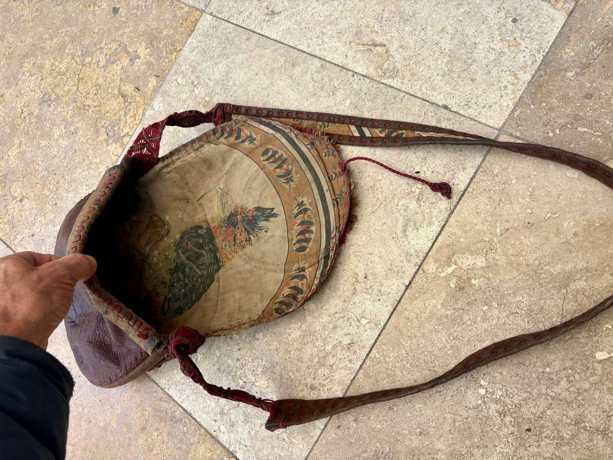 Vintage leather cross body tooled bag hippy chic handcrafted