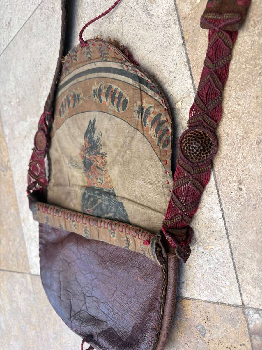 Vintage leather cross body tooled bag hippy chic handcrafted