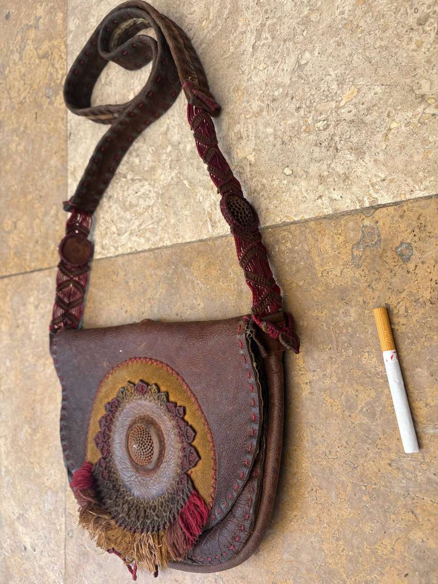 Vintage leather cross body tooled bag hippy chic handcrafted