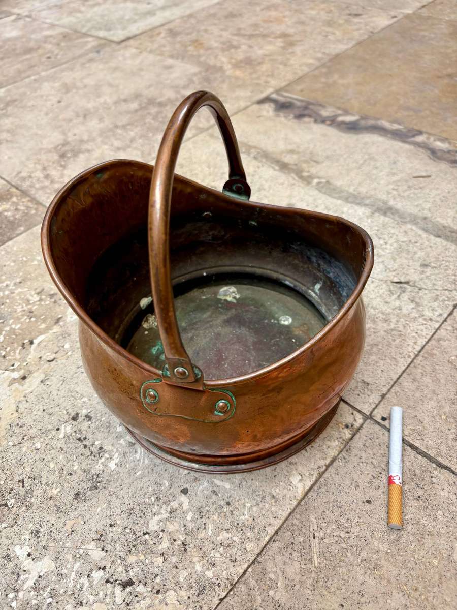 Vintage copper helmet coal scuttle