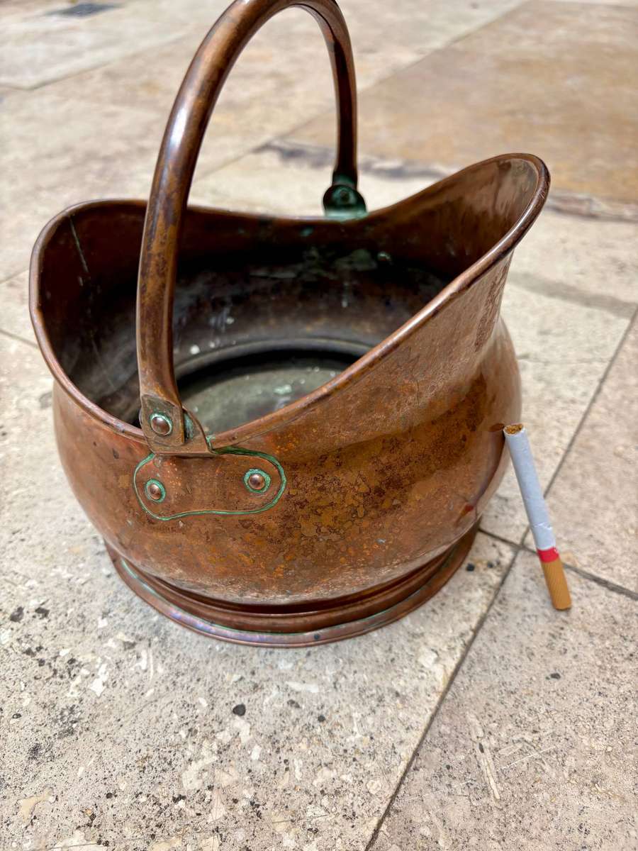 Vintage copper helmet coal scuttle